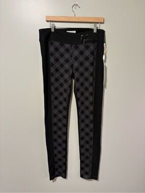 Lisa Campione Relaxed Tapered High Rise Plaid Patterned Legging Black Grey